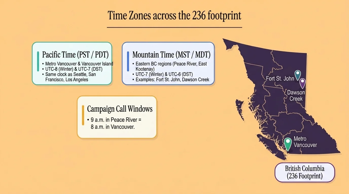 Time zones across the 236 footprint